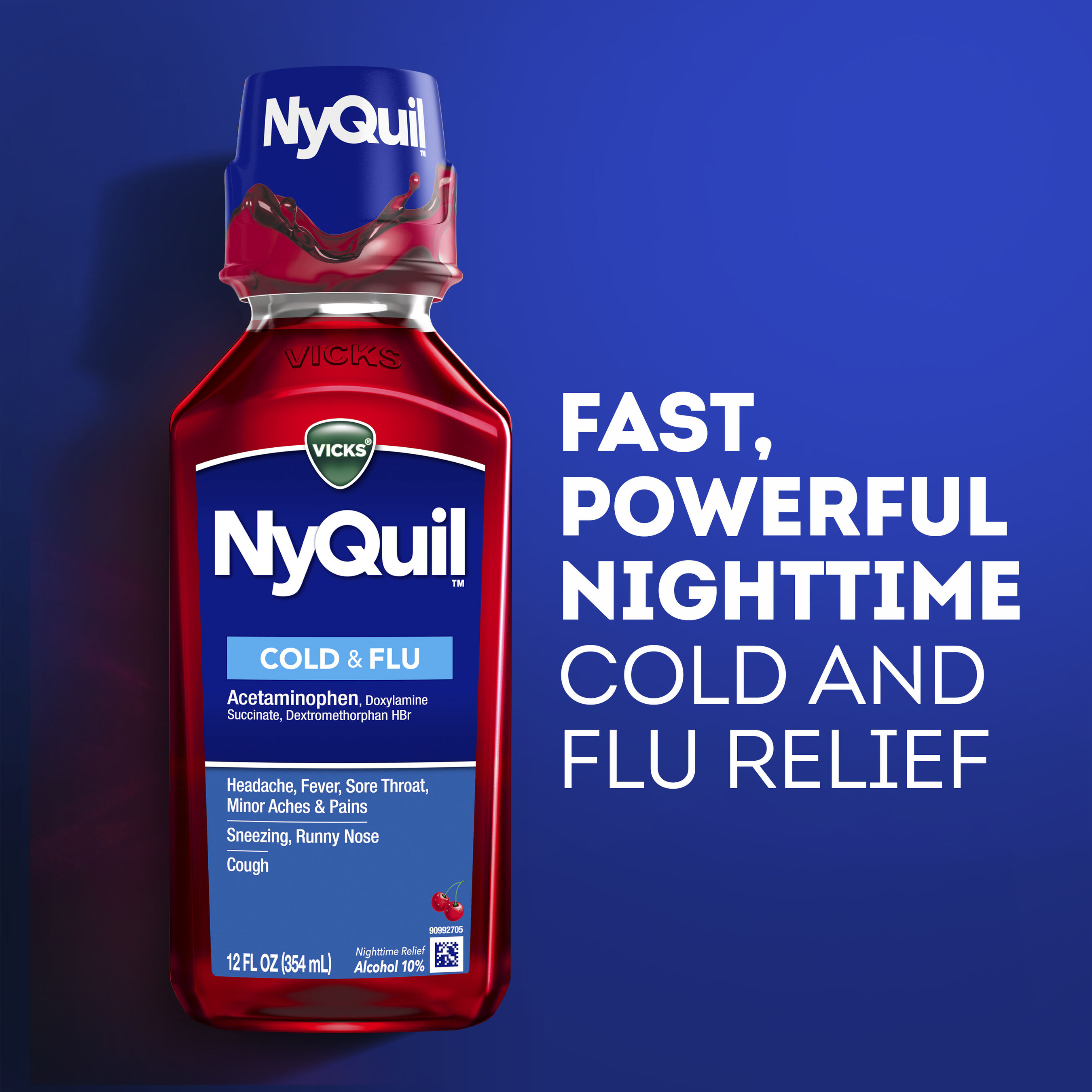 Vicks NyQuil Cold and Flu Liquid, Cherry, 8 oz